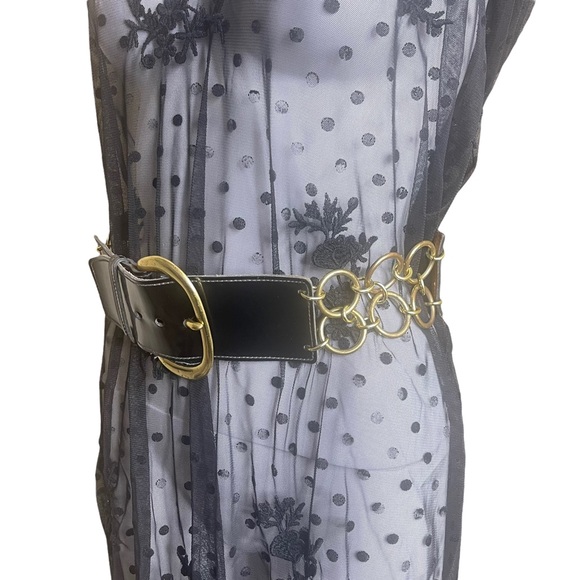 Vintage Accessories Vintage Wide Black And Gold Buckle Chain Belt